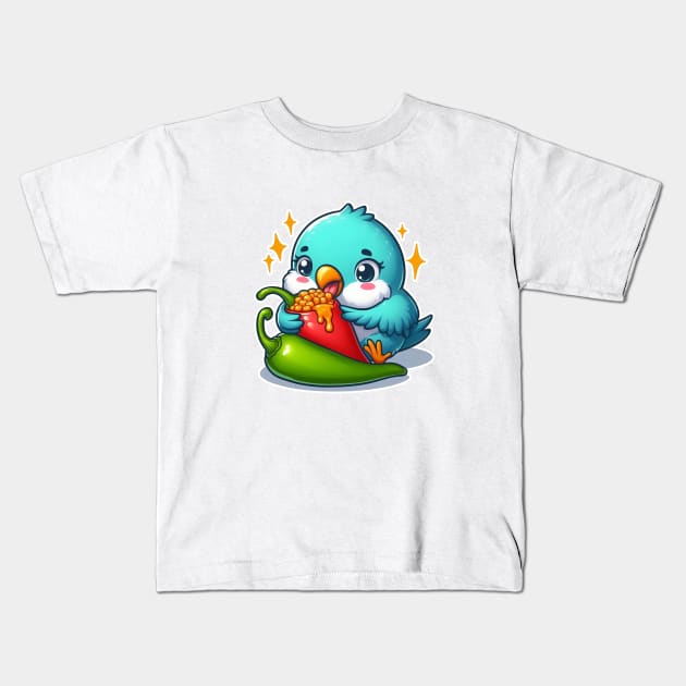 cute love birds are eating Mexican specialties, Tacos, Burritos, Enchiladas, Quesadillas, Guacamole, Fajitas, Chiles Rellenos, Tamales, Mole, Chilaquiles, Kids T-Shirt by art poo